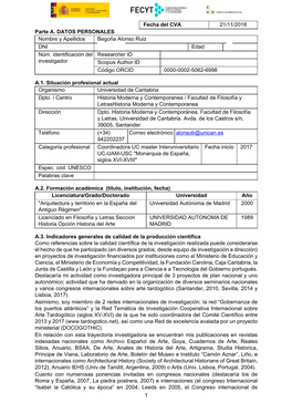 1 Fecha Del CVA 21/11/2018 Parte A. DATOS PERSONALES Nombre Y