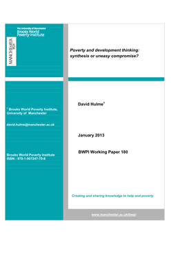 Poverty and Development Thinking: Synthesis Or Uneasy Compromise?