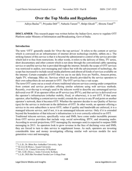 Over the Top Media and Regulations Aditya Baslas274, Priyanka Deb275, Nabeela Tareen276, Shilpi Ghosh277, Shweta Tated278