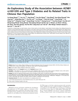 An Exploratory Study of the Association Between KCNB1 Rs1051295 and Type 2 Diabetes and Its Related Traits in Chinese Han Population