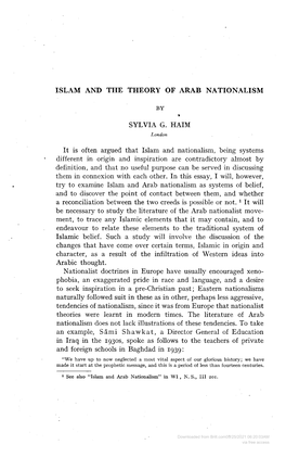 Islam and the Theory of Arab Nationalism by Sylvia G