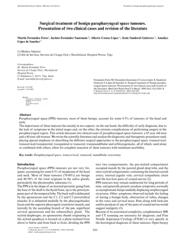 Surgical Treatment of Benign Parapharyngeal Space Tumours