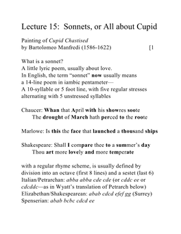 Lecture 15: Sonnets, Or All About Cupid