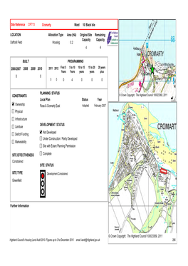 Site Reference CRTY3 LOCATION Daffodil Field 4 Area (HA) 0.2 Ownership Physical Deficit Funding Marketability Infrastructure