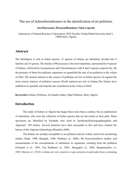 The Use of Lichensbioindicators in the Identification of Air Pollution