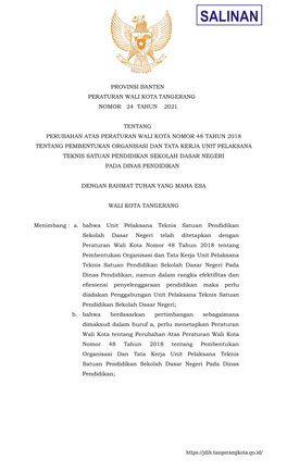 Provinsi Banten Peraturan Wali Kota Tangerang Nomor 24 Tahun 2021