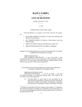 Rajya Sabha —— List of Business