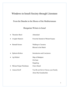 Windows to Israeli Society Through Literature