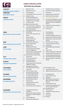 FAMILY SERVICES of PEEL 2021 Diversity Calendar