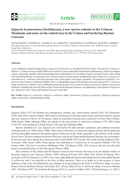 Epipactis Krymmontana (Orchidaceae), a New Species Endemic to the Crimean Mountains and Notes on the Related Taxa in the Crimea and Bordering Russian Caucasus