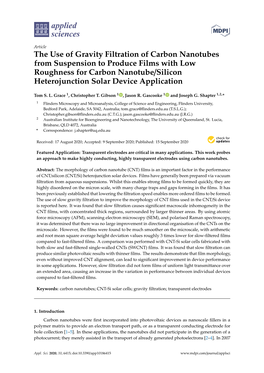 The Use of Gravity Filtration of Carbon Nanotubes from Suspension To