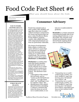 Food Code Fact Sheet #6 What You Should Know About the Code