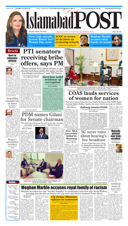 Briefs PTI Senators Receiving Bribe Offers, Says PM