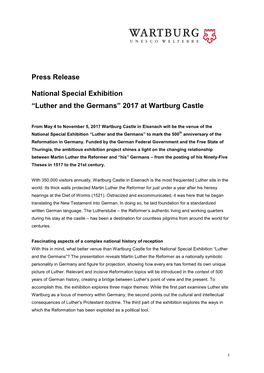 “Luther and the Germans” 2017 at Wartburg Castle