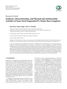 Synthesis, Characterization, and Thermal and Antimicrobial Activities of Some Novel Organotin(IV): Purine Base Complexes