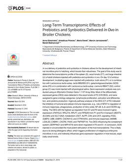 Long-Term Transcriptomic Effects of Prebiotics and Synbiotics Delivered in Ovo in Broiler Chickens