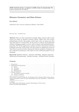 Distance Geometry and Data Science