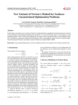 New Variants of Newton's Method for Nonlinear Unconstrained