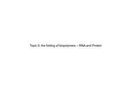 Topic 5: the Folding of Biopolymers – RNA and Protein Overview