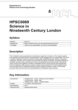 HPSC0069 Science in Nineteenth Century London