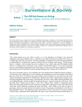 Article the Gift That Keeps on Giving: Google, Ingress, and the Gift Of