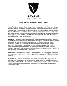 Junior Ravens Baseball – Coach Profiles