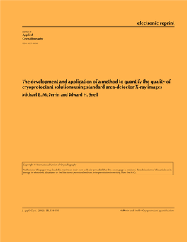 The Development and Application of a Method to Quantify the Quality of Cryoprotectant Solutions Using Standard Area-Detector X-Ray Images Michael B