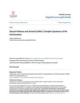 Sexual Violence and Armed Conflict: Complex Dynamics of Re- Victimization