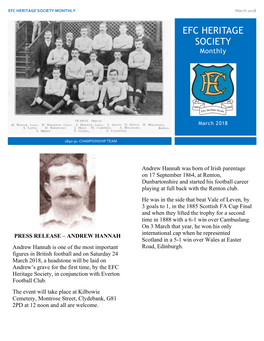 EFC HERITAGE SOCIETY MONTHLY March 2018