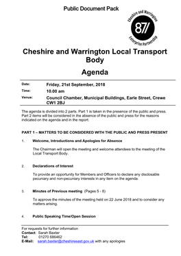 (Public Pack)Agenda Document for Cheshire and Warrington Local Transport Body, 21/09/2018 10:00