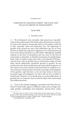 Varieties of Grantha Script: the Date and Place of Origin of Manuscripts Saraju Rath