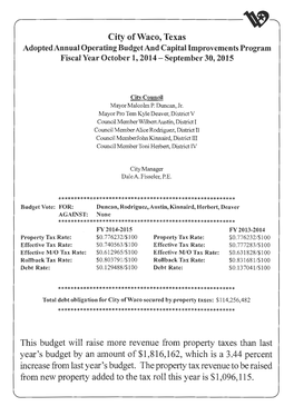 Adopted 2014-2015 City of Waco Budget