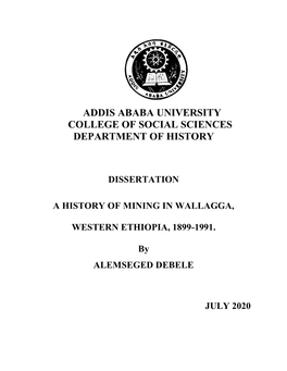 Addis Ababa University College of Social Sciences Department of History
