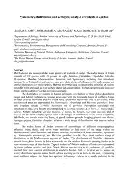 Systematics, Distribution and Ecological Analysis of Rodents in Jordan