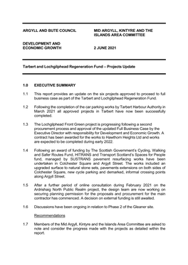 ARGYLL and BUTE COUNCIL MID ARGYLL, KINTYRE and the ISLANDS AREA COMMITTEE DEVELOPMENT and ECONOMIC GROWTH 2 JUNE 2021 Tarber