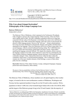 Ethnography of the Lenape Language Loss Bartosz Hlebowicz