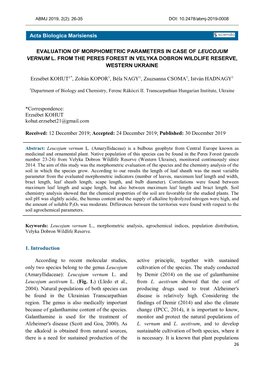 Evaluation of Morphometric Parameters in Case of Leucojum Vernum L