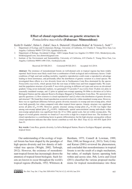 Effect of Clonal Reproduction on Genetic Structure in Pentaclethra Macroloba (Fabaceae: Mimosoideae)