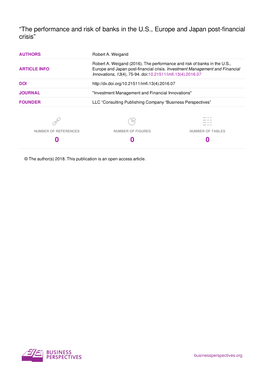“The Performance and Risk of Banks in the U.S., Europe and Japan Post-Financial Crisis”