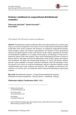 Sentence Entailment in Compositional Distributional Semantics