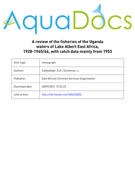 Review of the Fisheries of Uganda Waters of Lake Albert No.3,1966.Pdf