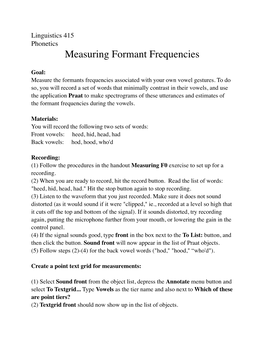 Measuring Formant Frequencies