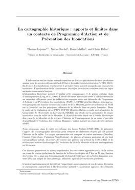 La Cartographie Historique : Apports Et Limites Dans Un Contexte De Programme D’Action Et De Pr´Evention Des Inondations