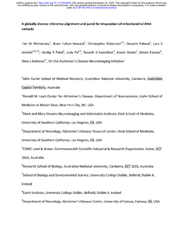 A Globally Diverse Reference Alignment and Panel for Imputation of Mitochondrial DNA Variants