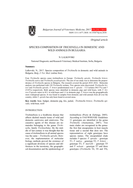 Species Composition of Trichinella in Domestic and Wild Animals in Bulgaria