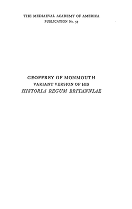 Geoffrey of Monmouth, Historia Regum Britanniae, a Variant Version. Edited