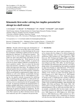 Kinematic First-Order Calving Law Implies Potential for Abrupt Ice-Shelf