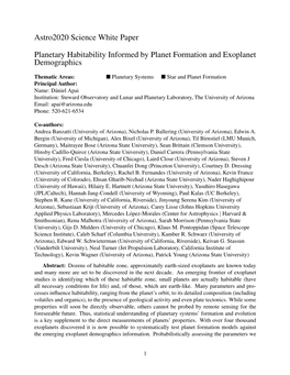 Astro2020 Science White Paper Planetary Habitability Informed By