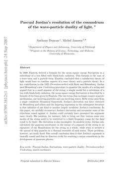 Pascual Jordan's Resolution of the Conundrum of the Wave-Particle