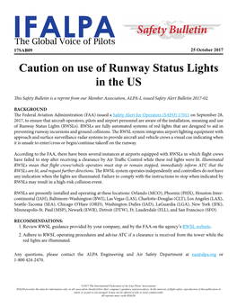 Safety Bulletin Caution on Use of Runway Status Lights in the US